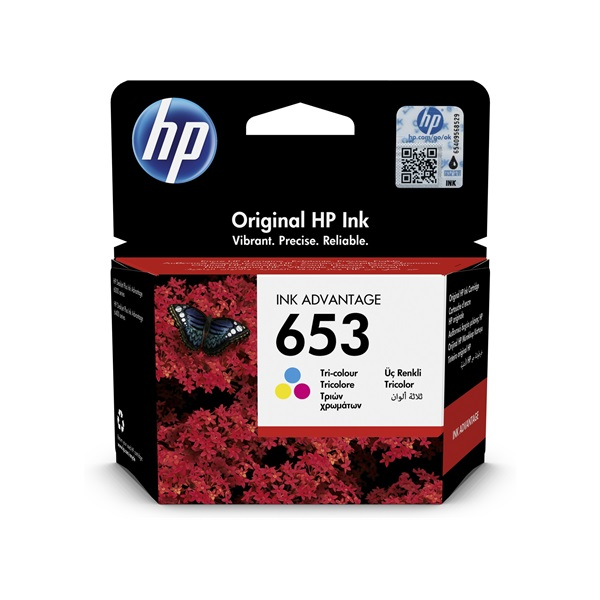 HP 653 Tri-color Original Ink Advantage Cartridge inkoustová náplň 1 kusů Standardní výtěžnost Azurová, Purpurová, Žlutá (3YM74AE)