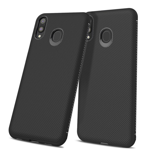 Szilikon telefonvédő (közepesen ütésálló, csíkos minta) FEKETE [Samsung Galaxy M20 (SM-M205F)] (5996457872879)