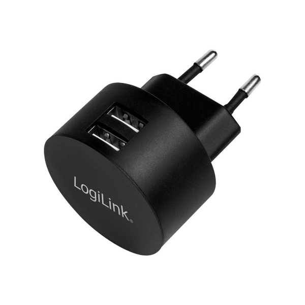 Lader 230V 2xUSB-A 10,5W LogiLink Zwart