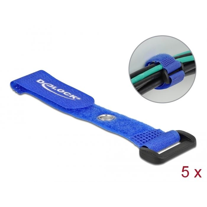Delock befűzős tépőzáras kábelkötegelő 150x20mm 5db kék (delock19539)