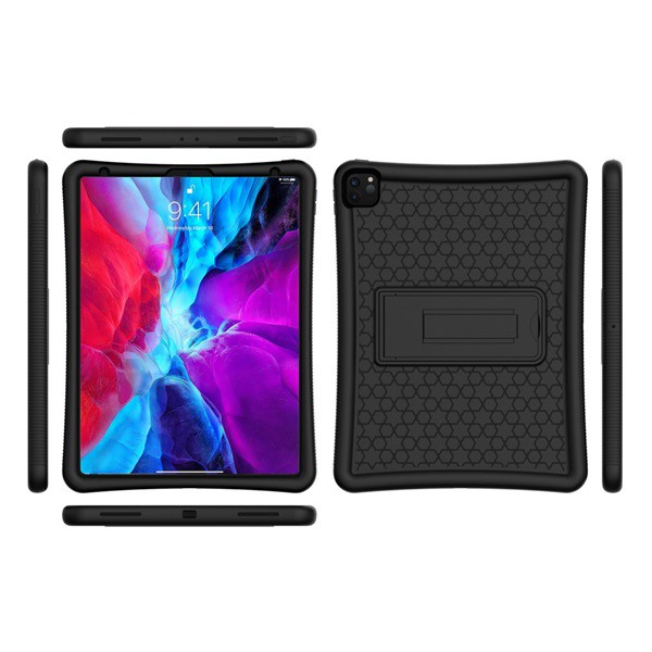 Defender telefonvédő gumi (közepesen ütésálló, kitámasztó, csillag minta) FEKETE [Apple IPAD Pro 12.9 (2020)] (5996591030098)