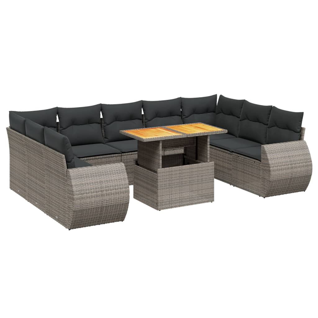 10 részes szürke polyrattan kerti ülőgarnitúra párnákkal (3272341)