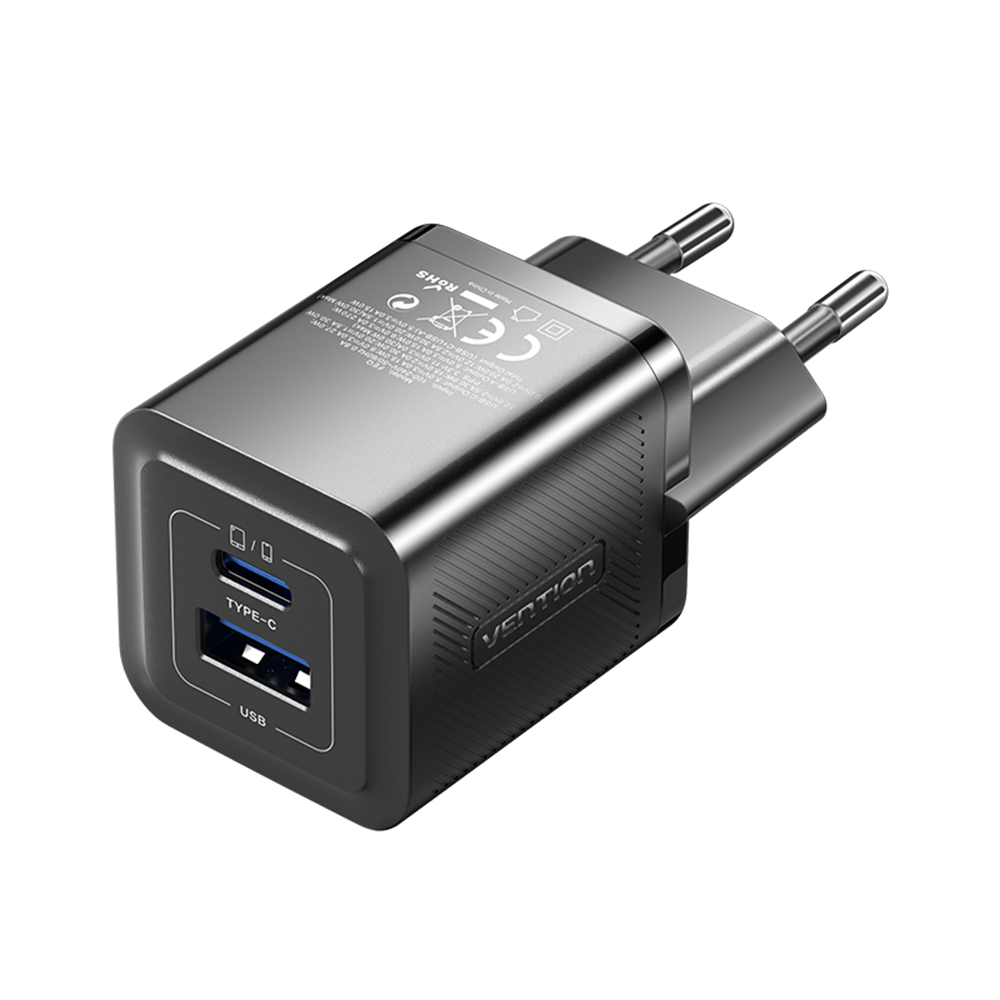 Vention FEQB0-EU USB-A / USB-C Hálózati töltő - Fekete (30W) (FEQB0-EU)