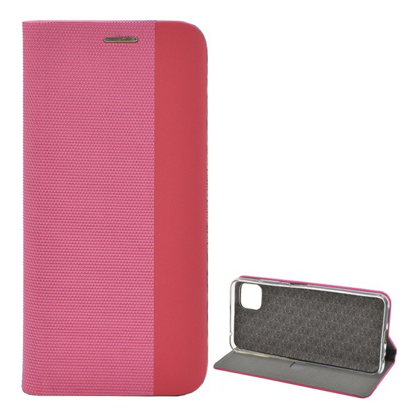 Tok álló, bőr hatású (FLIP, oldalra nyíló, asztali tartó funkció, textil minta) RÓZSASZÍN [Samsung Galaxy A22 5G (SM-A226)] (5996591104331)