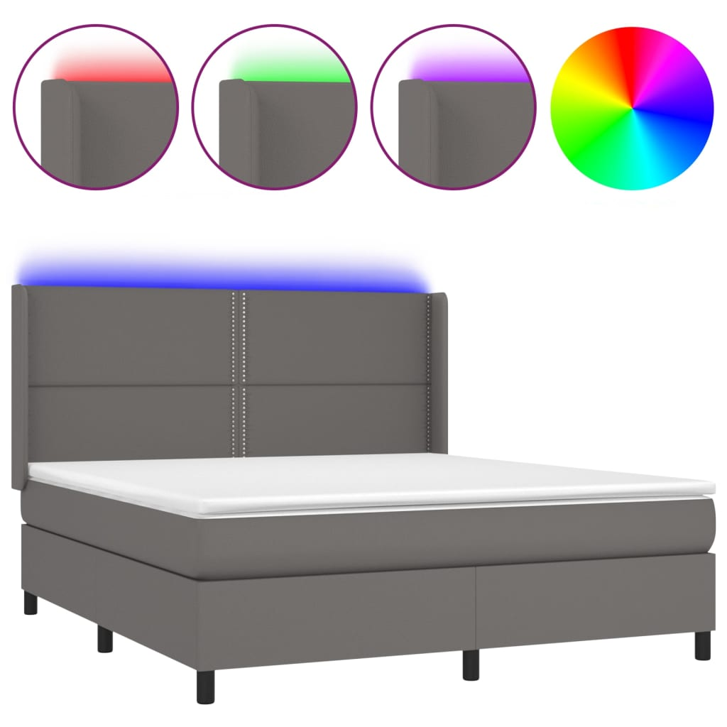 szürke műbőr rugós ágy matraccal és LED-del 180x200 cm (3139341)