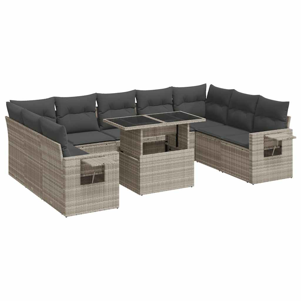 10 részes világosszürke polyrattan kerti ülőgarnitúra párnákkal (3326543)