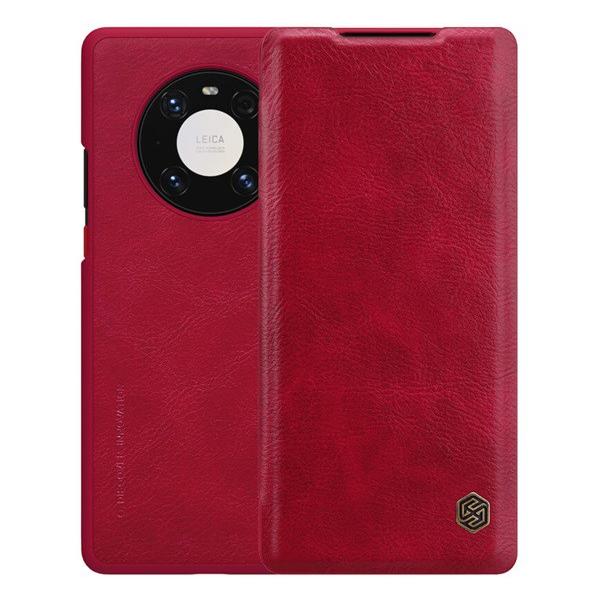 NILLKIN QIN tok álló, bőr hatású (FLIP, oldalra nyíló, bankkártya tartó) PIROS [Huawei Mate 40 Pro]