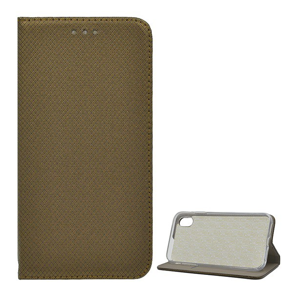 Tok álló, bőr hatású (FLIP, oldalra nyíló, asztali tartó funkció, rombusz minta) ARANYBARNA [Apple iPhone XS 5.8] (5996457808977)