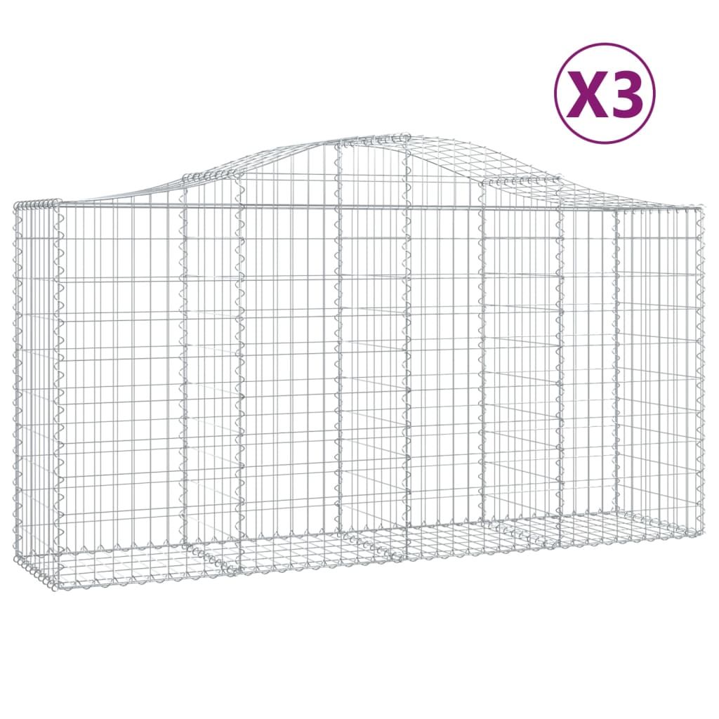 3 db íves horganyzott vas gabion kosár 200 x 50 x 100/120 cm (3145641)