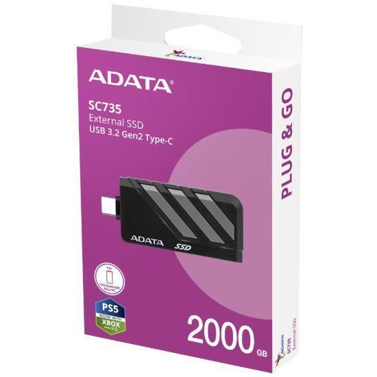 Adata SC735 Külső SSD Meghajtó 2TB U3.2C 1000/1000MB/s Szürke