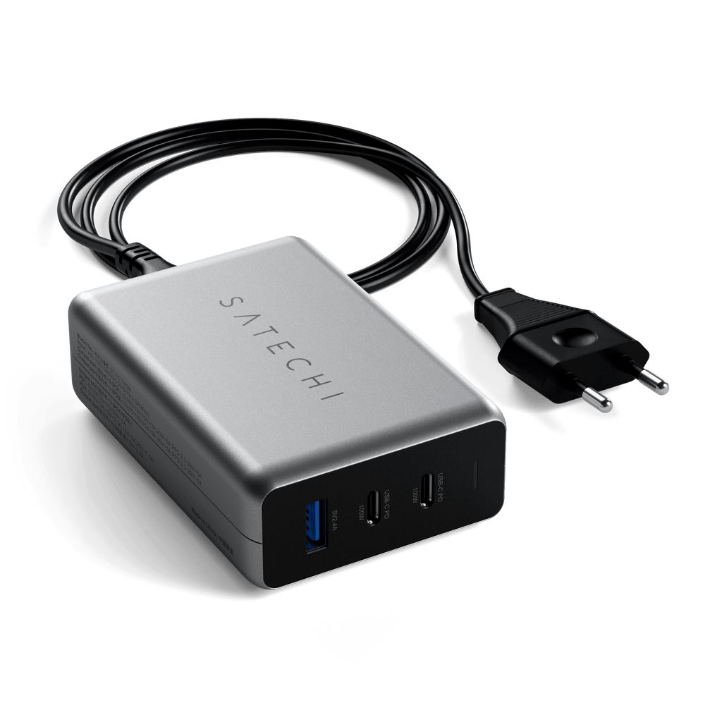 Satechi 100W 2xUSB-C és USB-A PD kompakt GaN hálózati töltő (ST-TC100GM-EU) (ST-TC100GM-EU)