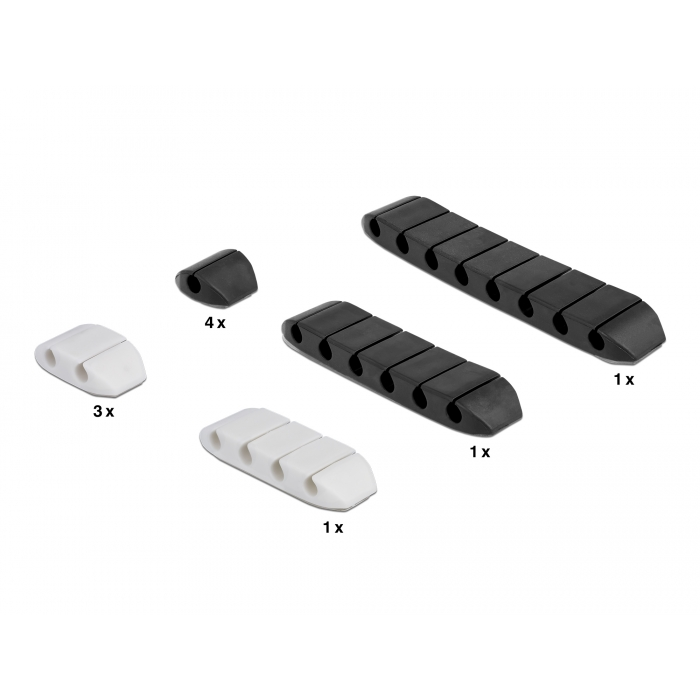 Delock 18400 trapéz alakú 10db-os öntapadós fekete-fehér kábeltartó készlet (18400)