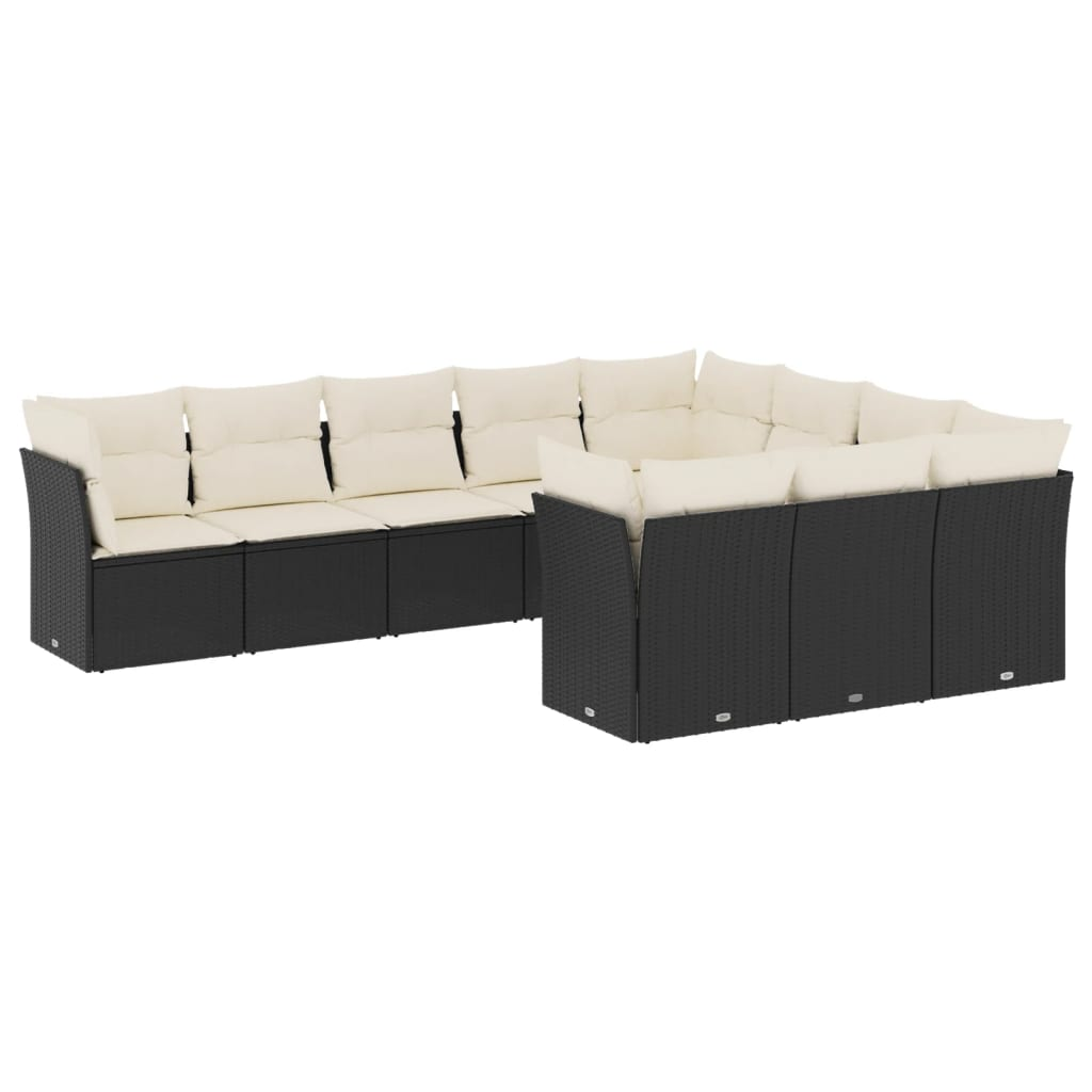 10 részes fekete polyrattan kerti ülőgarnitúra párnákkal (3218216)