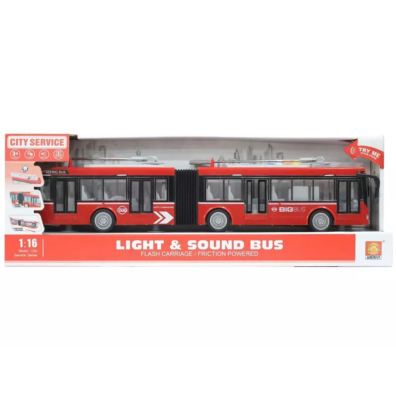 Csuklós trolibusz áramszedővel fény és hanghatásokkal 1:16 - Piros (47756)