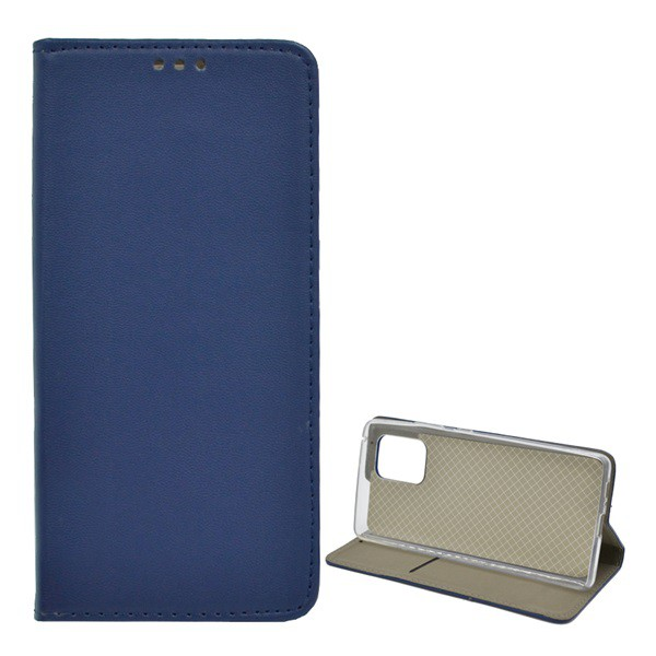 Tok álló, bőr hatású (FLIP, oldalra nyíló, asztali tartó funkció) SÖTÉTKÉK [Samsung Galaxy S10 Lite (SM-G770F) ] (5996457981779)