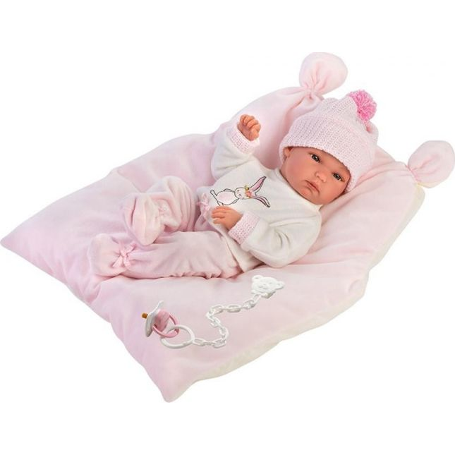 Llorens Bimba újszülött lány baba párnával kötött sapkával 35cm (63556) (324006)