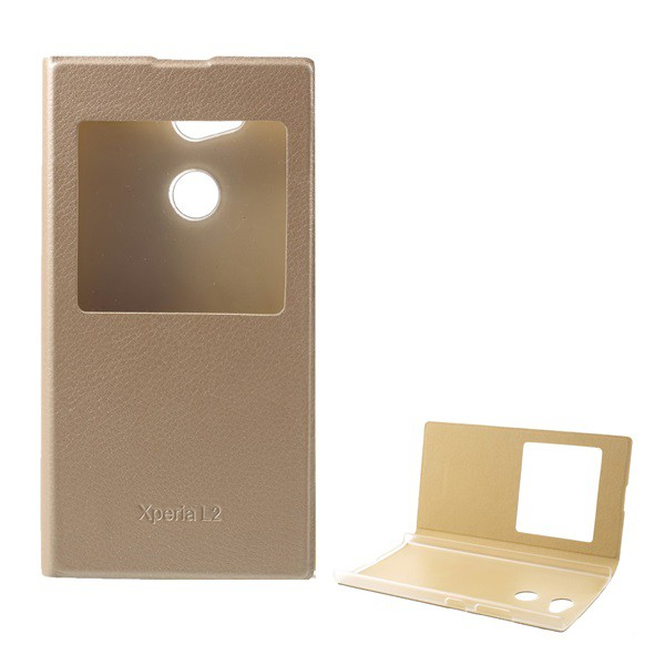 Tok álló, bőr hatású (FLIP, oldalra nyíló, View Window) ARANY [Sony Xperia L2 (H4311)] (5996457763696)