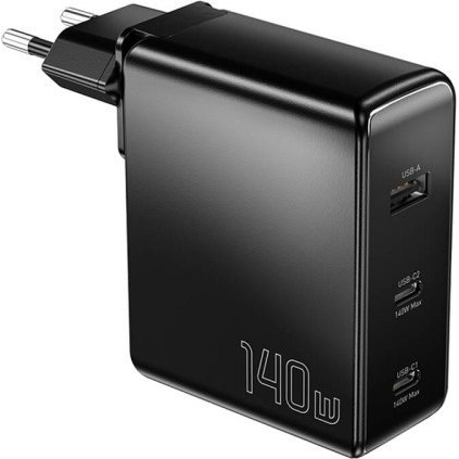 Wall charger, Essager, ECT2CA-MQB01-Z, 2xUSB-C, USB-A, 140W (black) (ECT2CA-MQB01-Z)