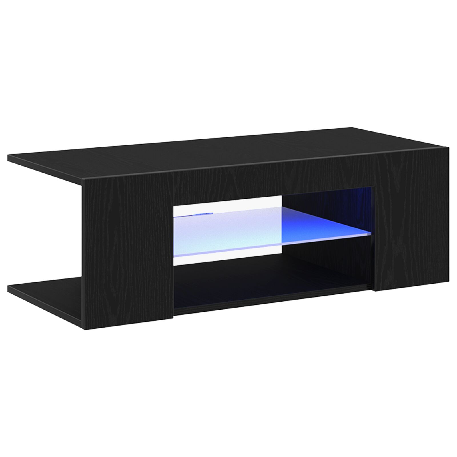 TV Szekrény LED Fényekkel, Fekete, Tömörfa, 90x39x30 cm (862562)