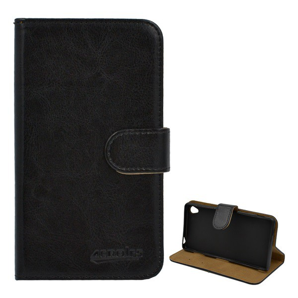 Tok álló, bőr hatású (FLIP, oldalra nyíló, asztali tartó funkció) FEKETE [Sony Xperia Z3 (D6653)] (5996457480111)