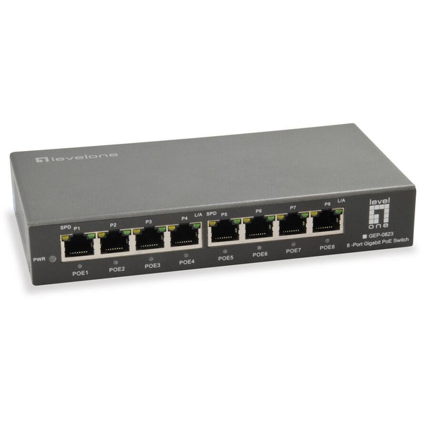 LevelOne GEP-0823 μεταγωγέας δικτύου Gigabit Ethernet (10/100/1000) PoE τροφοδοτικού Μαύρος (Μαύρο)