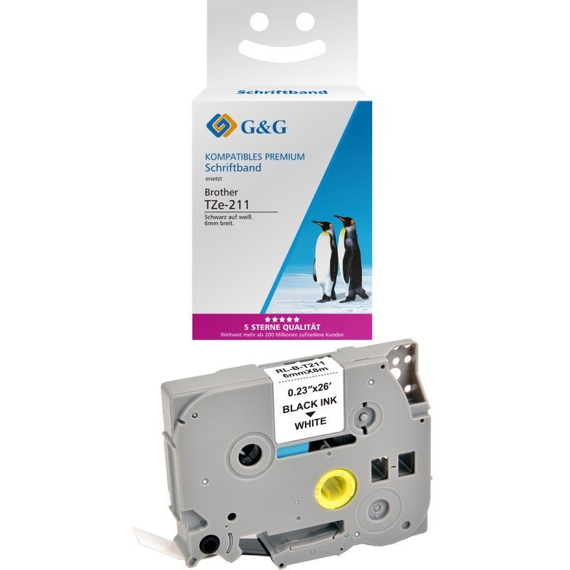 G&G Feliratozó szalag Szalagszín: Fehér Szövegszín: Fekete 6 mm 8 m (RL-B-T211P-BK/WT-6MM8M)