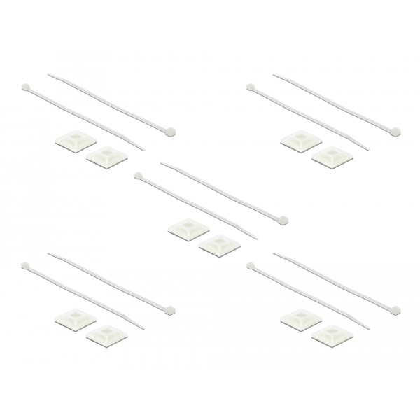 Befestigungssockel 25 x 25mm mit Kabelbinder L 300 x B 4,8mm (weiß, 10 Paar)