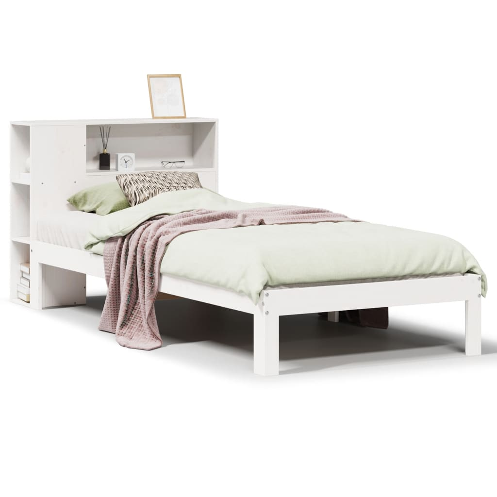 fehér tömör fenyőfa könyvespolcos ágy matrac nélkül 75 x 190 cm (3322535)
