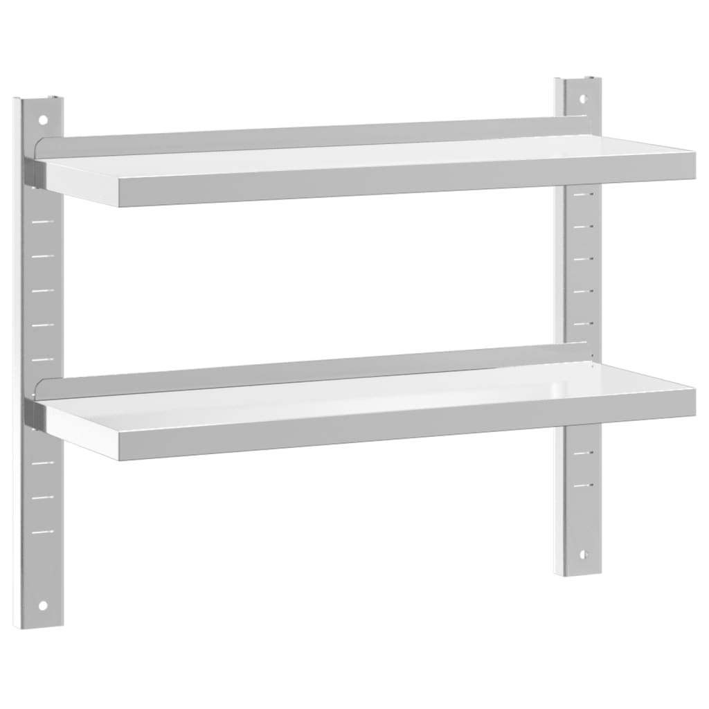 2 szintes ezüst rozsdamentes acél fali polc 75 x 23,5 x 60 cm (30314)