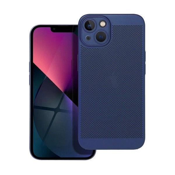 Apple iPhone 14, Műanyag hátlap védőtok, légáteresztő, lyukacsos minta, Breezy, sötétkék (G142620)