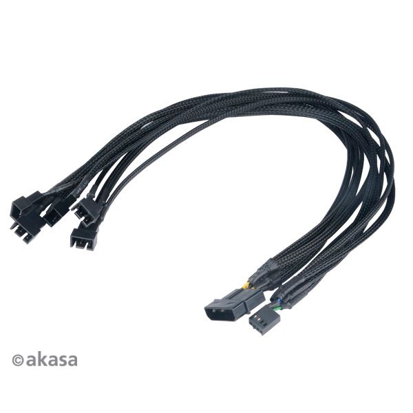Akasa FLEXA FP5 4pin Molex -> 5x 4pin PWM ventilátor kábel 45cm (AK-CBFA03-45) (AK-CBFA03-45)