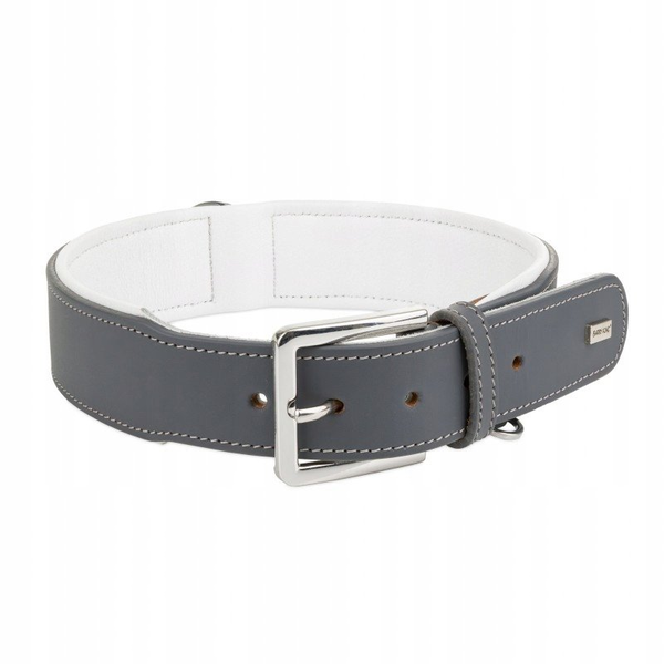 Obroża skórzana, XS: 27-32 cm/26 mm, szara/biała