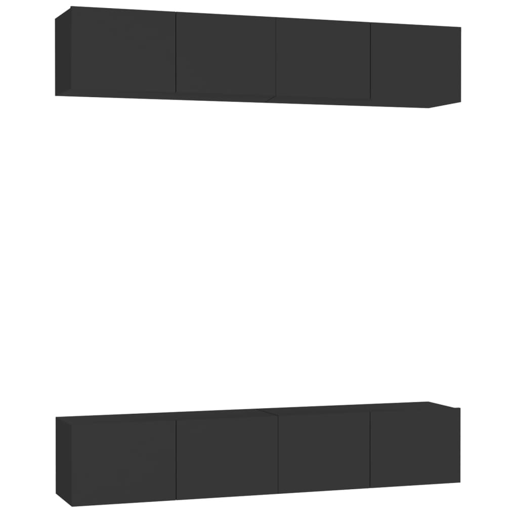 4 db fekete forgácslap TV-szekrény 80 x 30 x 30 cm (3078745)