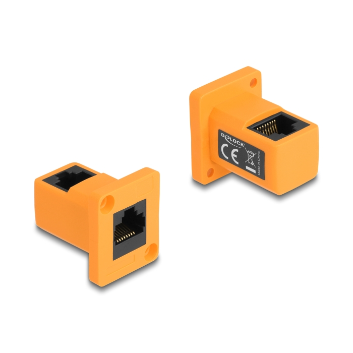 Delock D-típusú Modul RJ45 anya anya 90 fokban hajlított narancssárga (87997) (87997)