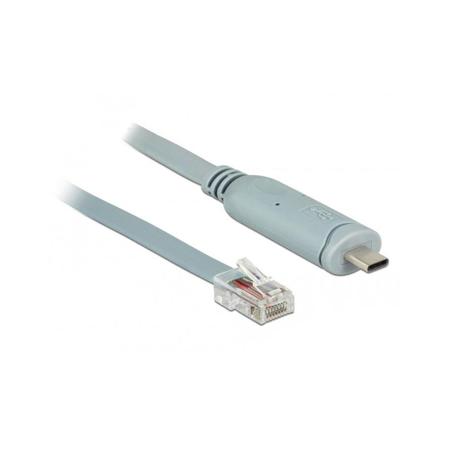 Delock USB-C -> Serial RS-232 RJ45 M/M adatkábel 1m szürke (89893)
