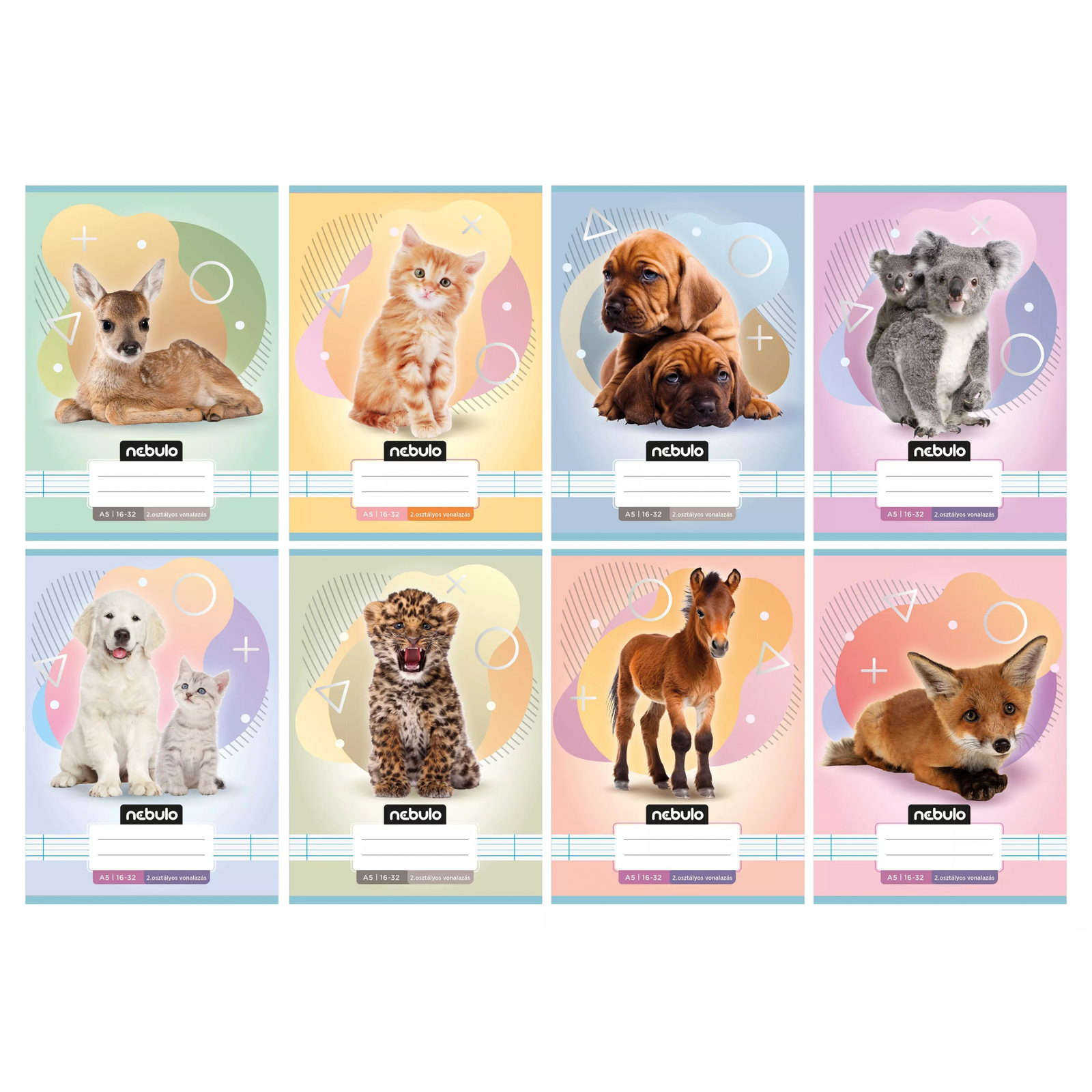 Nebulo Állat mintás 32 lapos A5 négyzetrácsos füzet - Többféle (ÁM-A5)