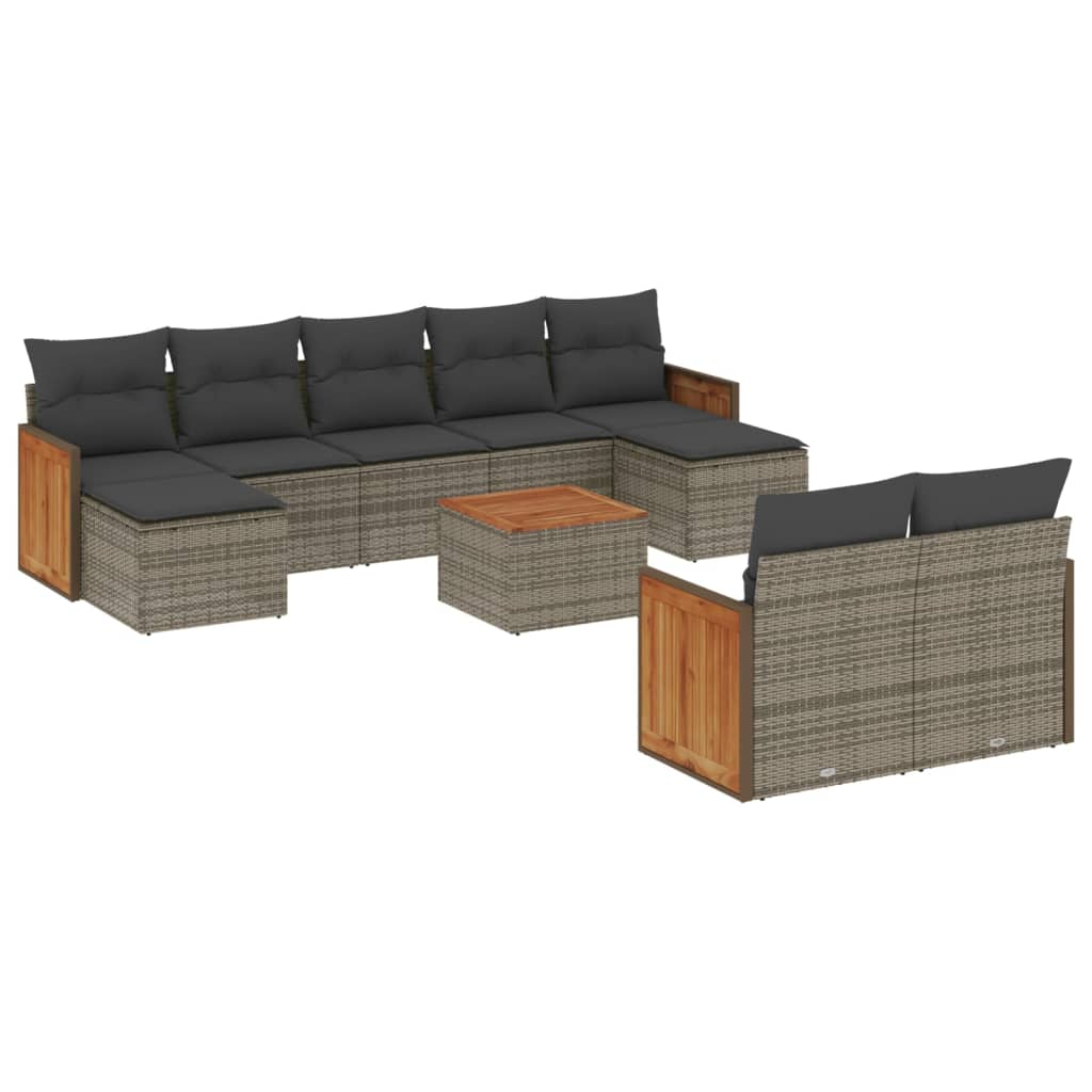 10 részes szürke polyrattan kerti ülőgarnitúra párnákkal (3228090)