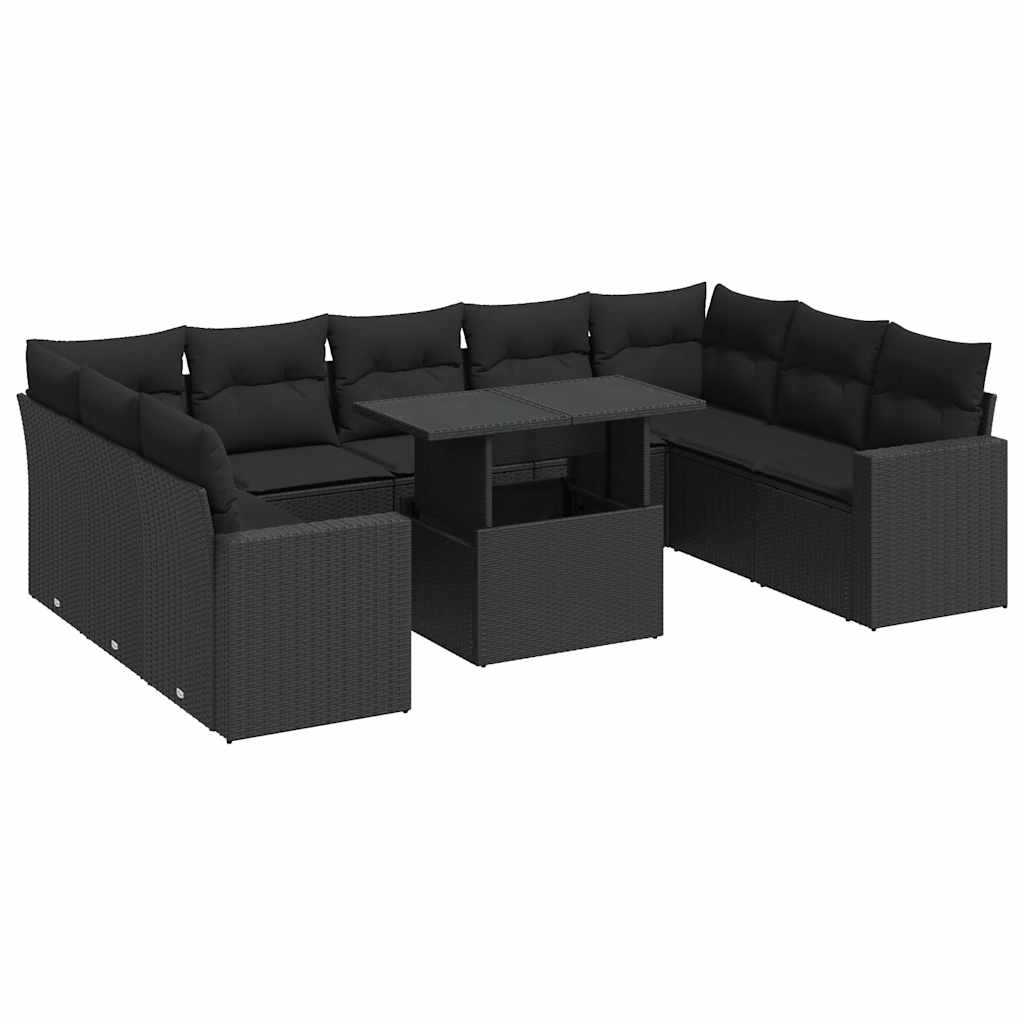 10 részes fekete polyrattan kerti ülőgarnitúra párnákkal (3326376)