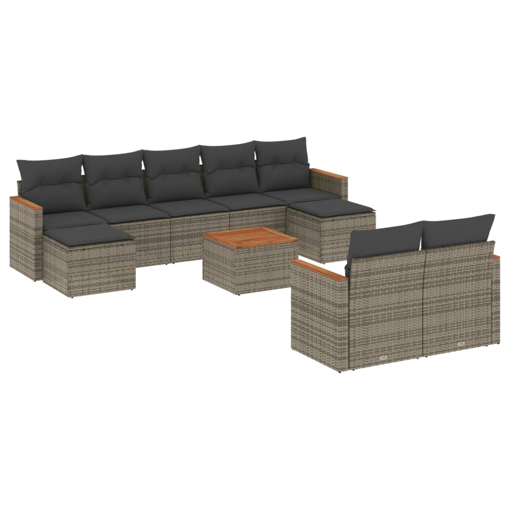10 részes szürke polyrattan kerti ülőgarnitúra párnákkal (3226410)