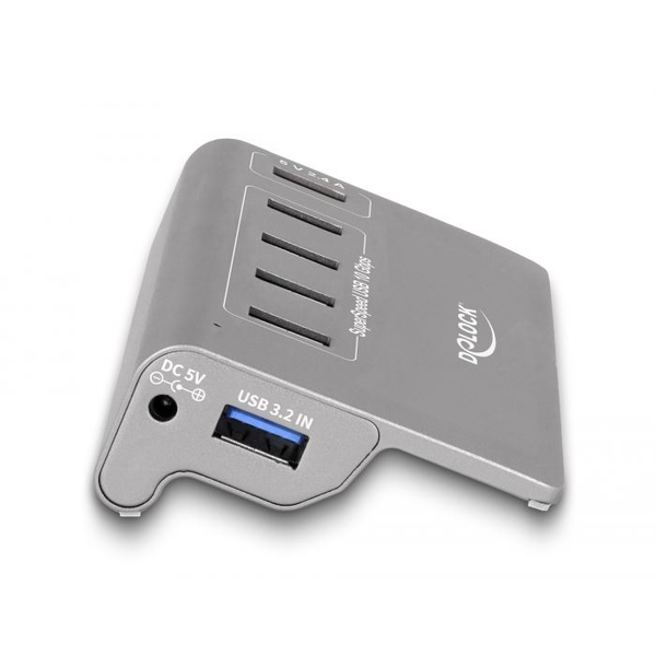 Delock USB 10 Gbps Hub 4 A-típusú USB porttal + 1 gyorstöltő porttal beleértve a tápellátást