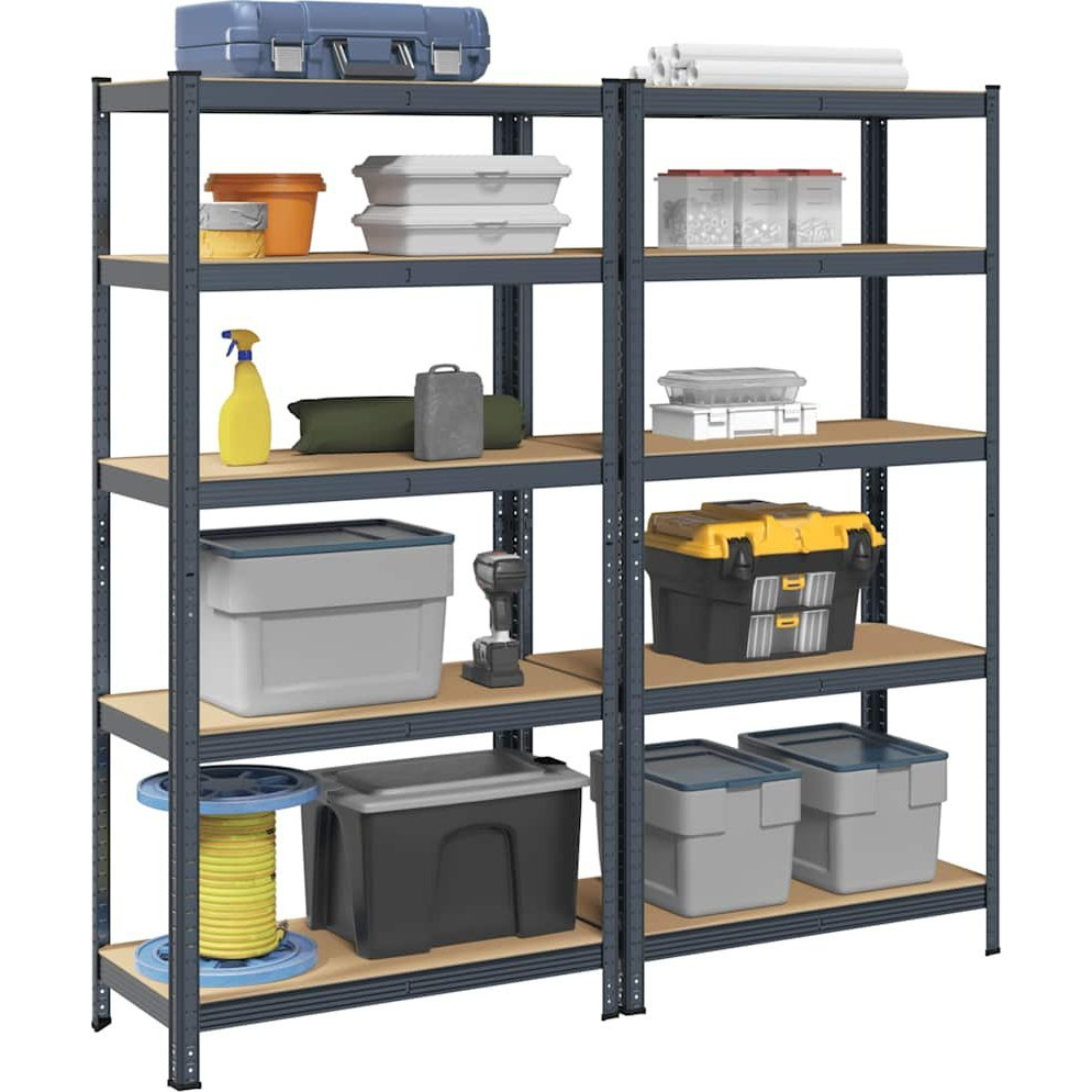 5 rétegű nagy teherbírású polcok 2 db antracit acél&gépelt fa (3307599)