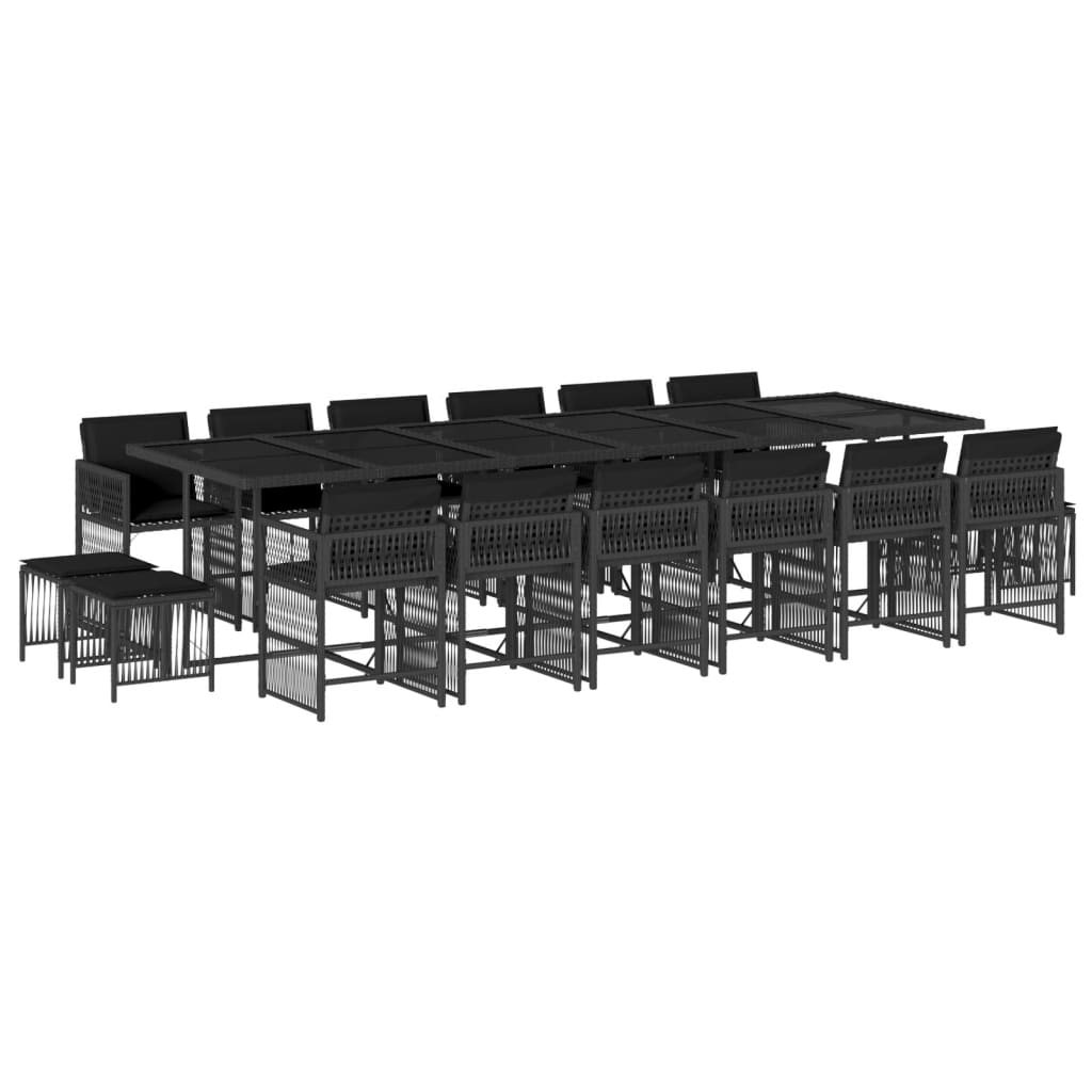 17 részes fekete polyrattan kerti étkezőgarnitúra párnákkal (3211723)