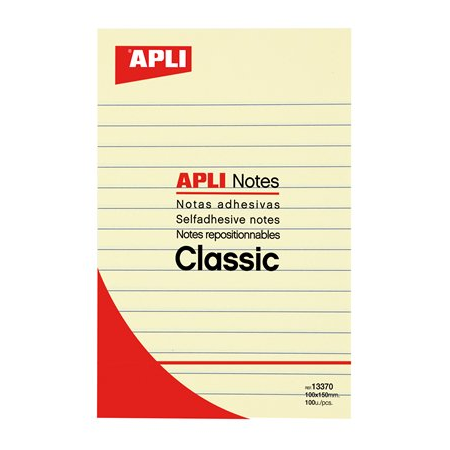 Apli 100x150mm Öntapadó jegyzettömb vonalas - Sárga (100 lap) (13370)
