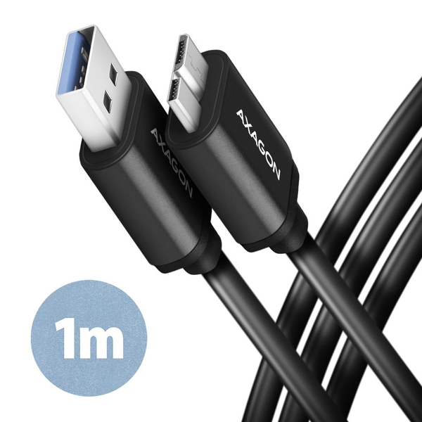 Kabel AXAGON USB-A - micro USB 3.2 Gen 1 SPEED, 3A, 1m, černý