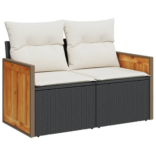  vidaXL Sofa ogrodowa z poduszkami, 2-osobowa, czarna, polirattan