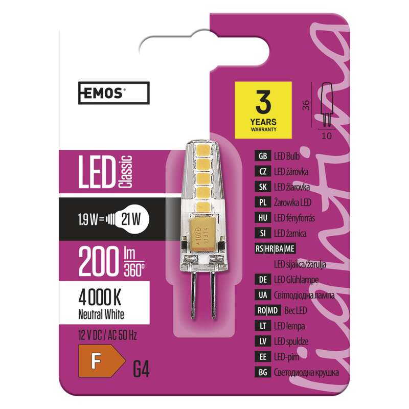 EMOS LED izzó JC G4 1,9W 200lm természetes fehér (DBKF-EMZQ8621)