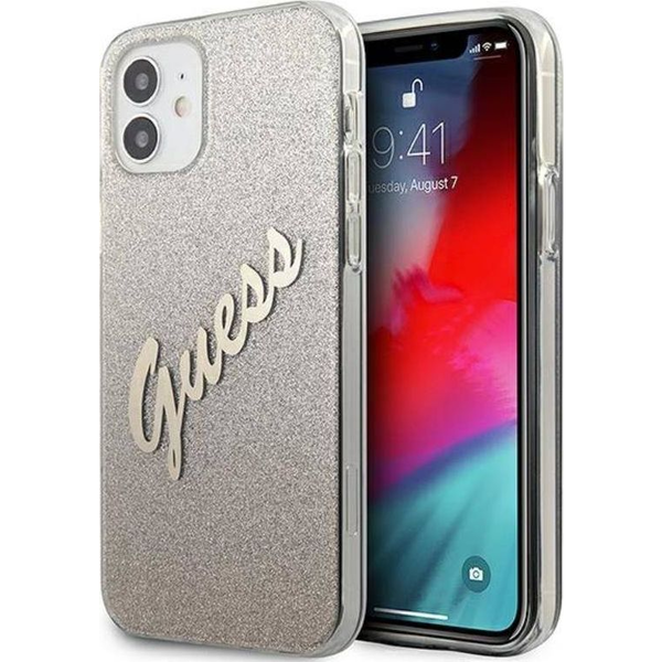 Guess PC/TPU Vintage Apple iPhone 12 mini съвместим калъф със заден капак, градиентно златисто
