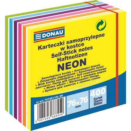 Donau Neon 76x76mm öntapadó jegyzettömb - 12 színű (250 lap / tömb) (7574011PL-99)