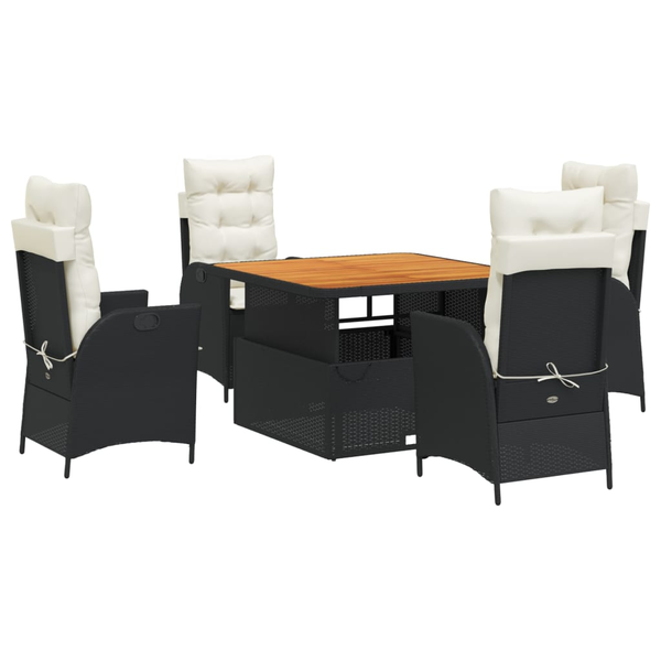 Set mobilier de grădină cu perne, 5 piese, negru, poliratan