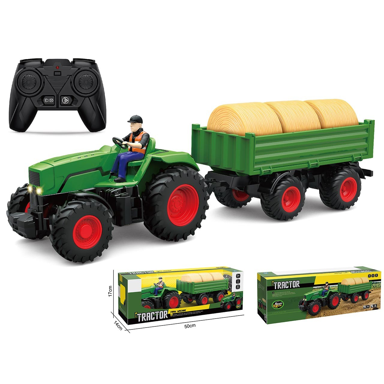 Madej RC Utánfutós távirányítós traktor fényeffektekkel - Zöld (012057)
